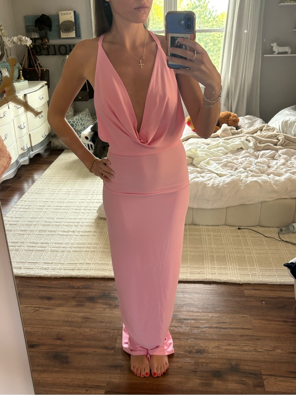 Lucy in the Sky Pink Draped Halter Maxi Dress